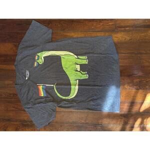 Gildan Men's Gray T-Shirt with Rainbow Dinosaur Print, Size Large